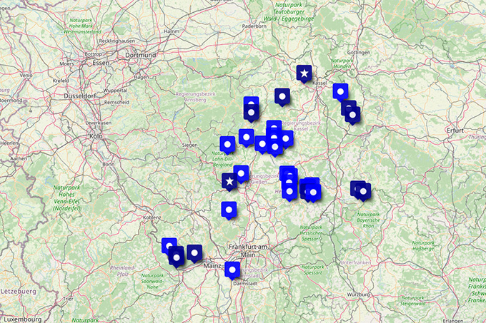Übersichtskarte der Stiftungsflächen - Karte: NABU-Stiftung Hessisches Naturerbe