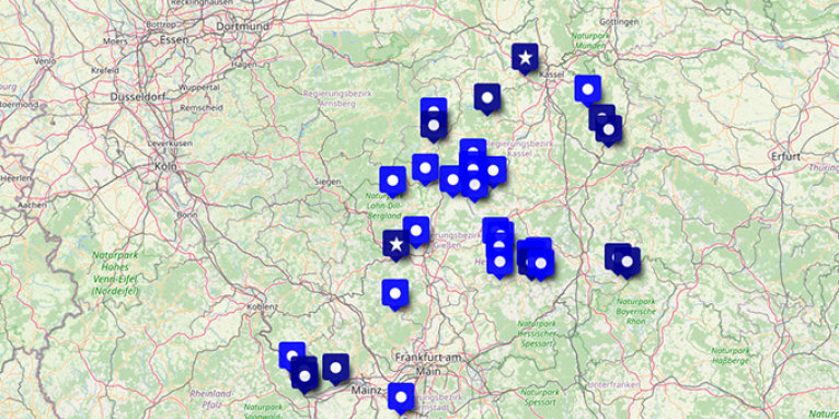 Übersichtskarte der Stiftungsflächen - Karte: NABU-Stiftung Hessisches Naturerbe